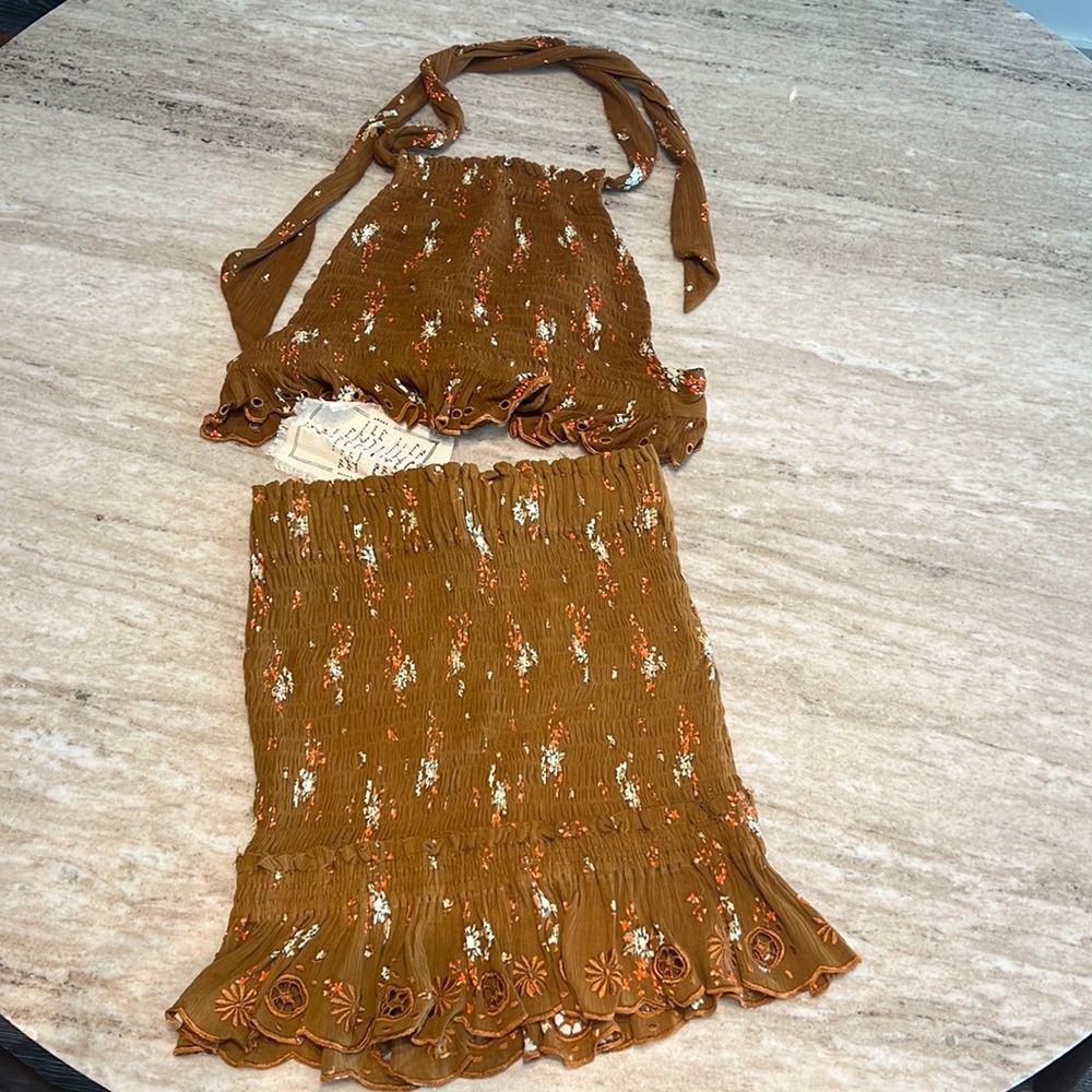 NWT Free People Matching Set Mini Skirt (Handmade in Bali - Limited Collection)